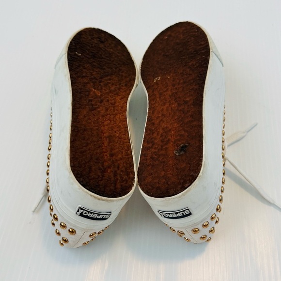 Superga Women's White and Gold Studded Sneakers platform - Picture 6 of 7